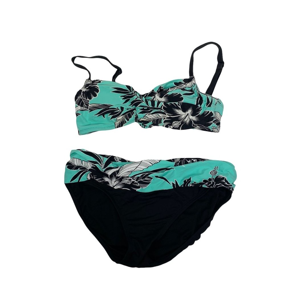Beach House 6 10 Bikini Swimsuit Blue Black Floral Slim Small Bust Large Bottom